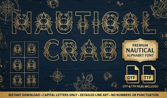 Nautical Crab Font: A Decorative Typeface for Coastal Crafts